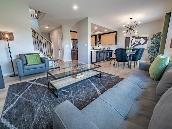 Living room in the Kingston showhome by Bedrock Homes in
Rocha in the Orchards, Edmonton.