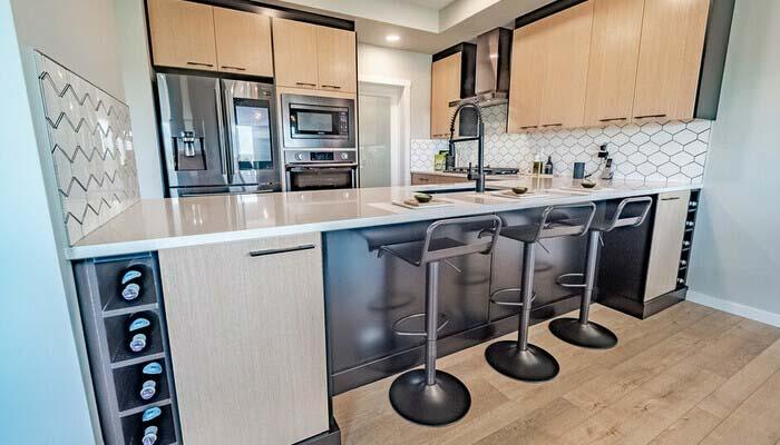 Kitchen in the Kingston showhome by Bedrock Homes in Rocha in the Orchards, Edmonton.