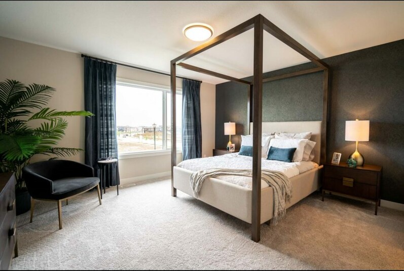 Master bedroom in the Chianti showhome by Cantiro Homes in Rocha in the
Orchards, Edmonton.