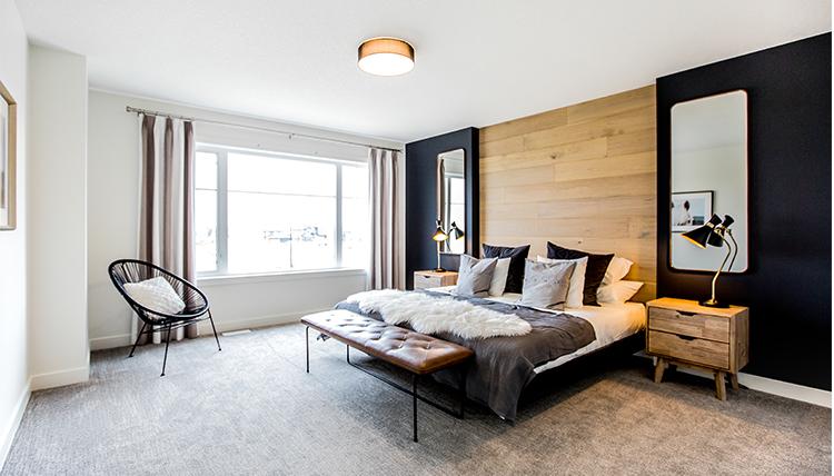Master bedroom in the Isaiah showhome by San Rufo Homes in
Rocha in the Orchards, Edmonton.