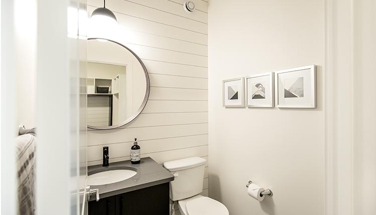 Main floor half bathroom in the Isaiah showhome by San Rufo
Homes in Rocha in the Orchards, Edmonton.