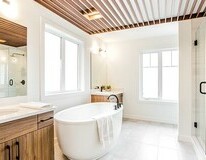 Master bathroom in the Isaiah showhome by San Rufo Homes in
Rocha in the Orchards, Edmonton.
